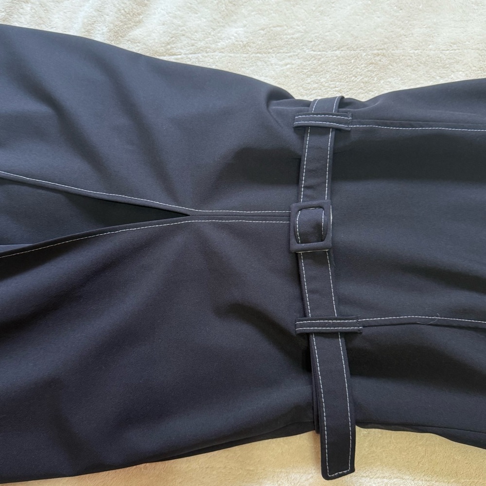 Vintage 60s mod Black Sheath Dress Pleated Skirt belted white thread detail Sz S